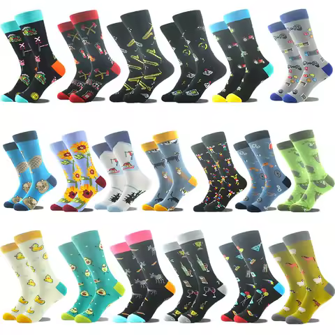 Animals Pattern Hip Hop Cool Crew Socks Men Funny Happy Design Unisex Sokken Harajuku Divertidos Chaussette Sox