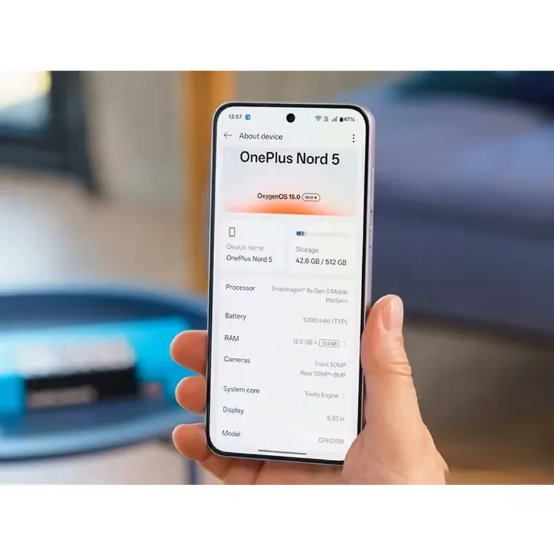 هاتف ذكي Oneplus Nord 5 5g Snapdragon 8S Gen 3 شاشة Amoled مقاس 6.83 بوصة 144 هرتز 5200 مللي أمبير في الساعة 80 وات Supervooc شحن 50 ميجا بكسل كاميرات مزدوجة