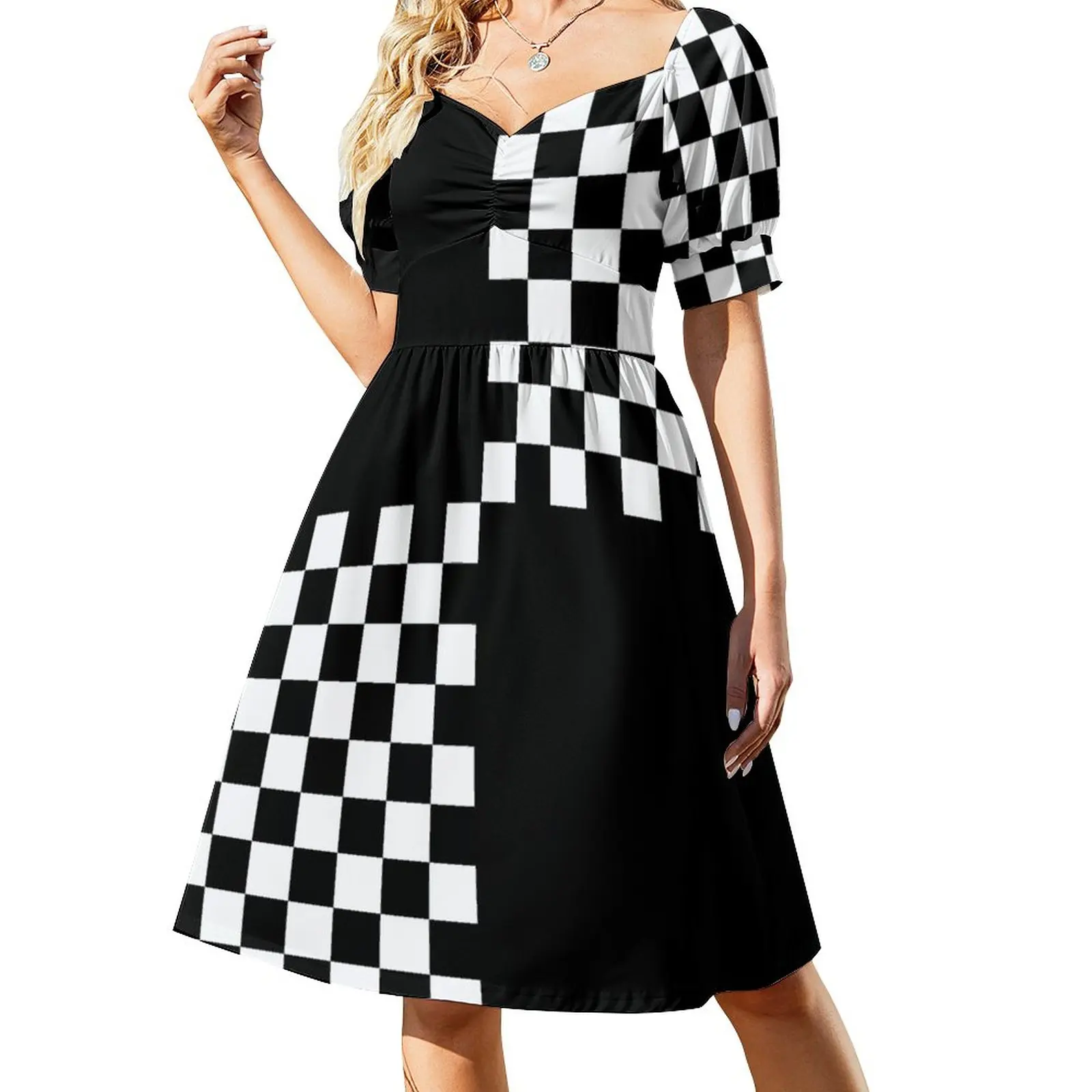 

Quad Ska Black White Checked Pattern Dress dresses with long sleeves women's dresses luxury women formal occasion dresses