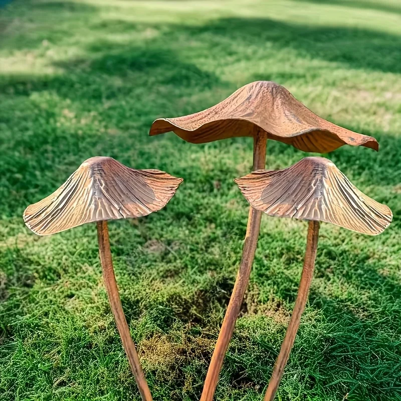 2/3pcs Retro Metal Rusty Mushroom Garden Decoration Set Outdoor Rusty Mushroom Plaque Lawn Garden Decoration Home Yard Ornaments
