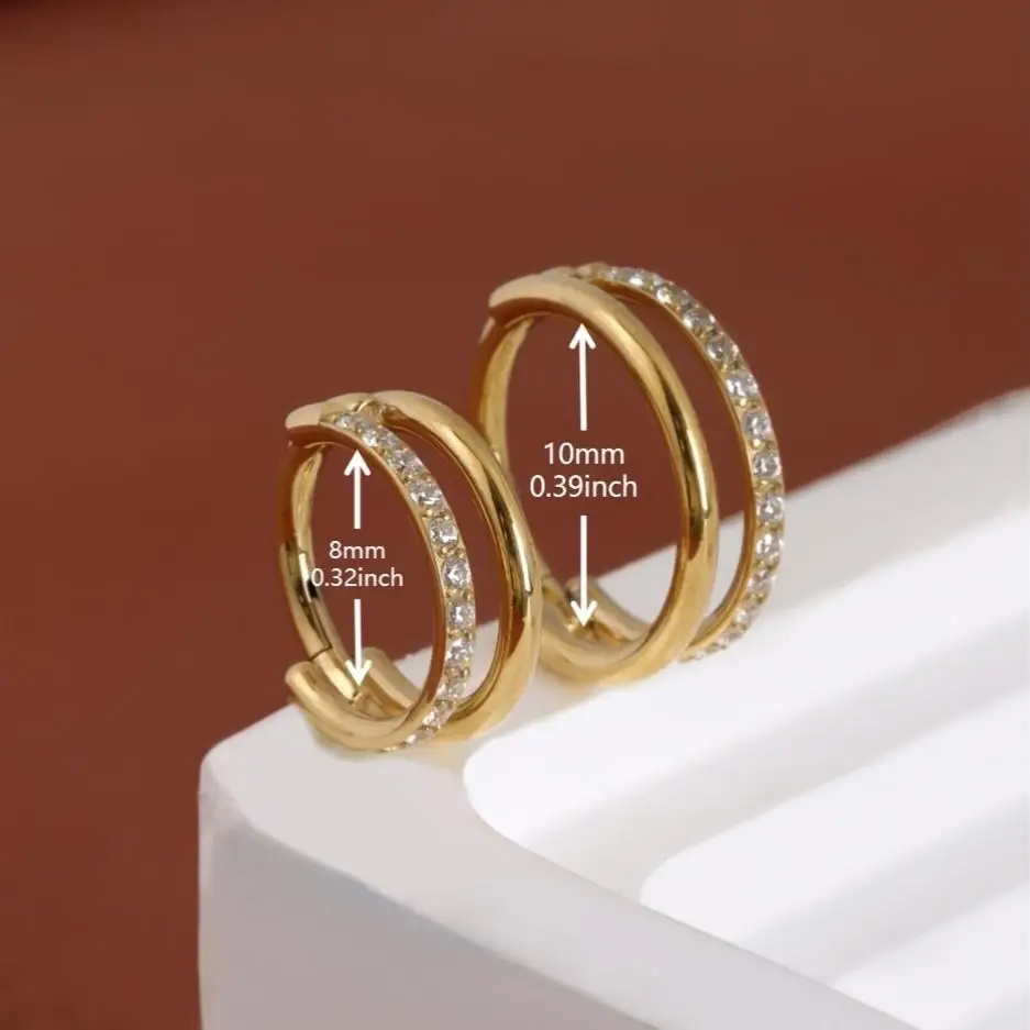 16G التيتانيوم الزيركونيا مزدوجة حلقة حلقة الفضة الذهبية حلقة دايث حلقة أقراط مفصلات ثقب المجوهرات مزدوجة حلقة النظر