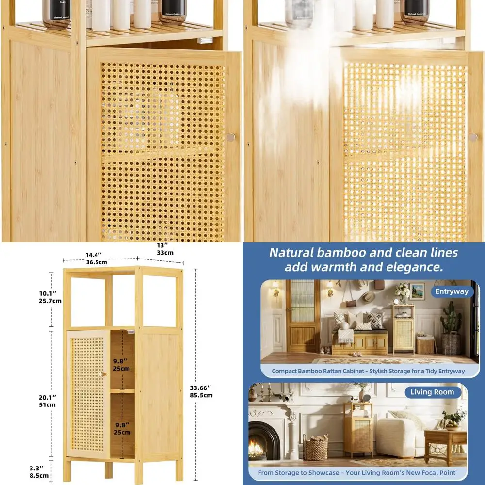 

Compact Bamboo Storage Cabinet, Doored Floor Unit for Home, Kitchen, and Entryway, Natural Finish