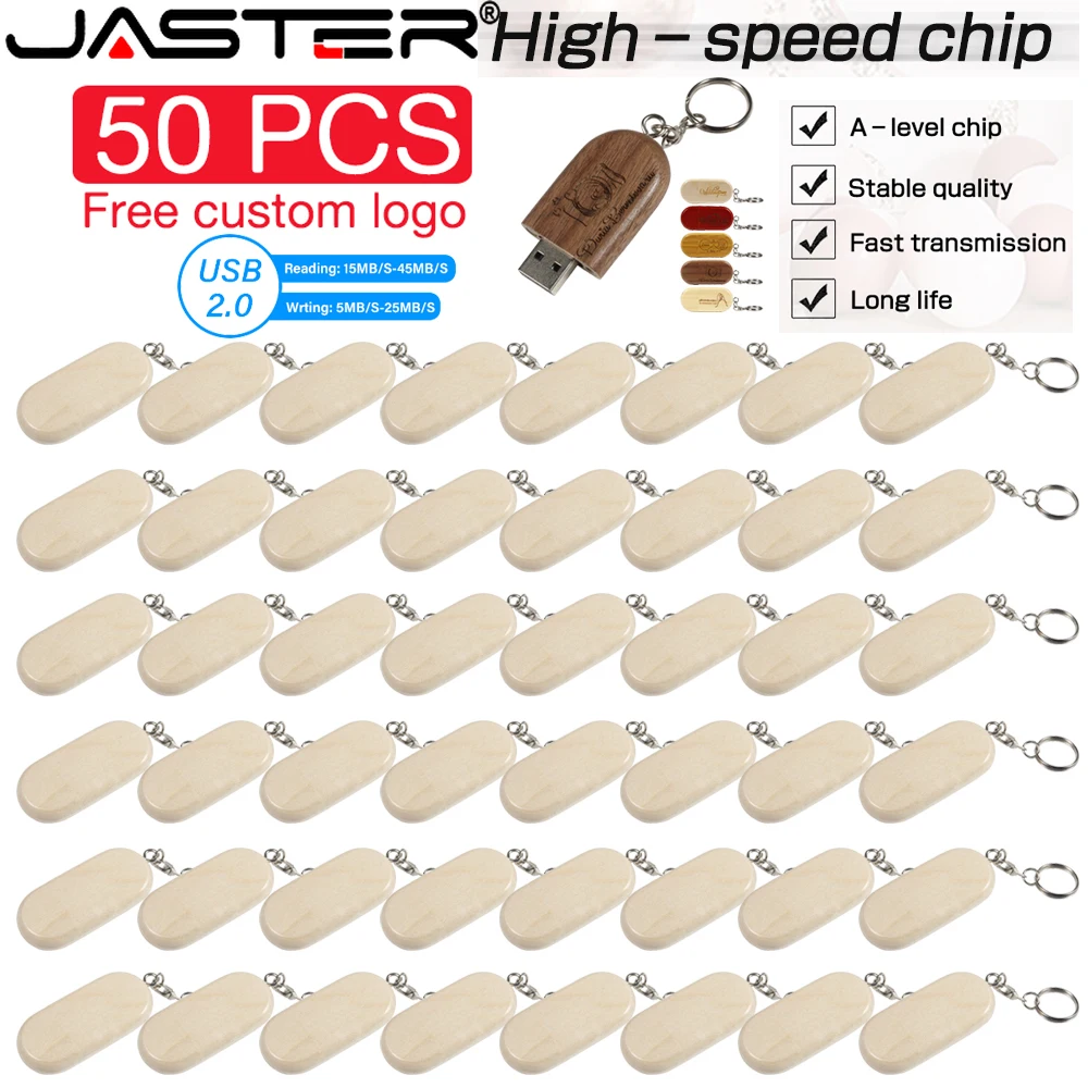 50pcs/lot Wooden USB 2.0 Flash Drives 128GB 64GB Pen drive Free custom logo with key chain 32GB Maple Business gift U disk 16GB