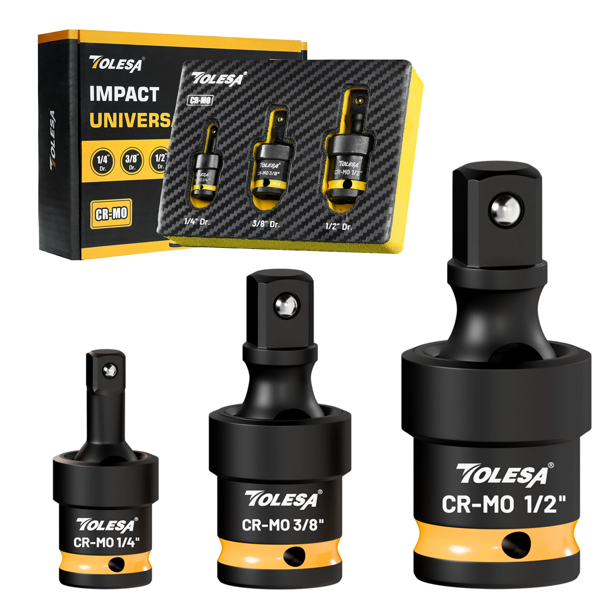 

Набор поворотных головок TOLESA из 3 предметов на 360 градусов ° Универсальный шарнирный ударный поворотный набор 1/4 дюйма, 3/8 дюйма, 1/2 дюйма, набор приводов, аксессуар для качающейся головки