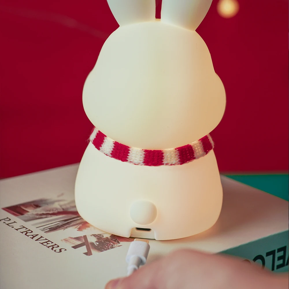 2024 New Product Dudu Rabbit Silicone Pat Small Night Lamp New Year Gift Cute Atmosphere Lamp Children\'s and Students\' Sleeping