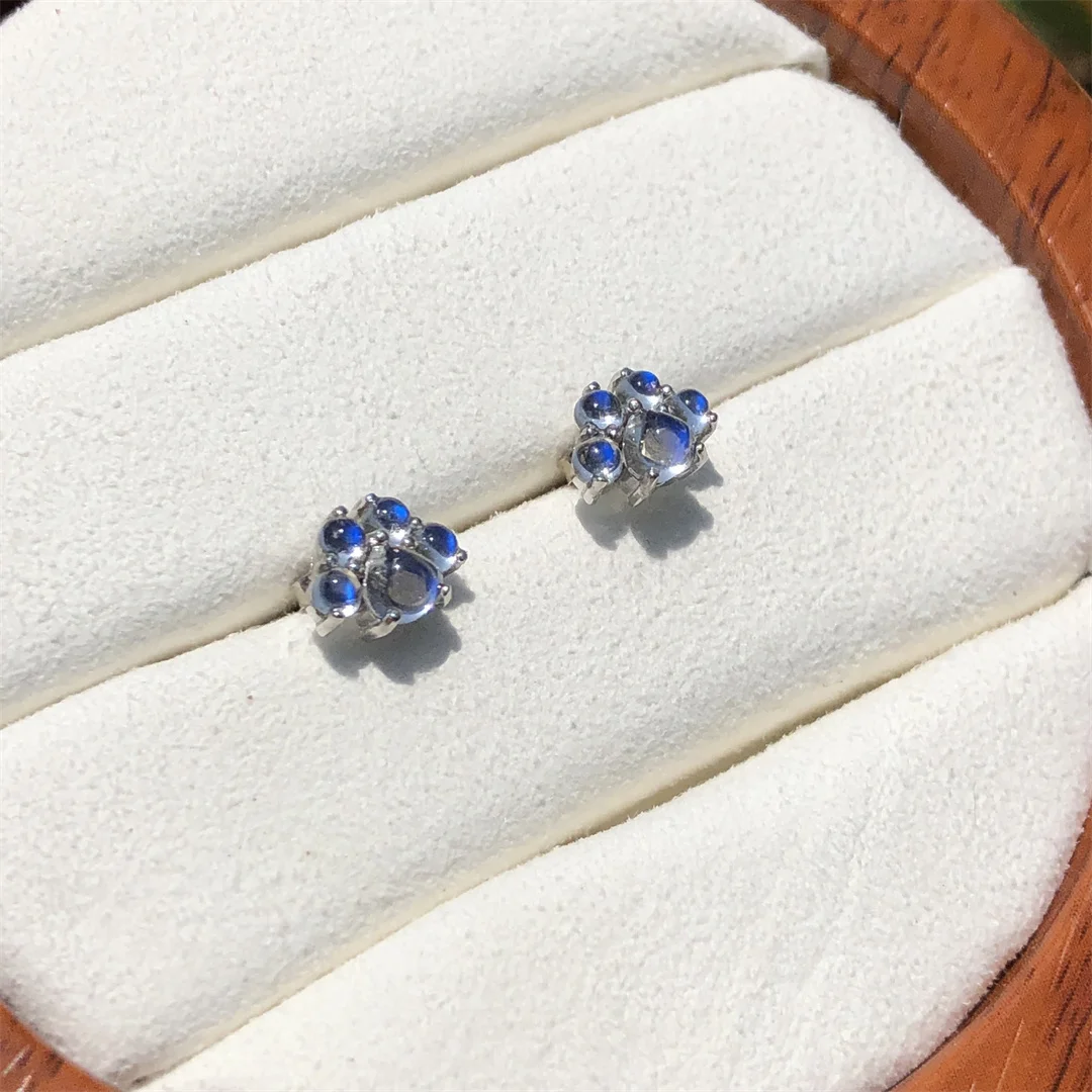 

1 Pair Fengbaowu Natural Blue Moonstone Cat Paw Earring 925 Sterling Silver Reiki Healing Stone Fashion Jewelry Gift For Women