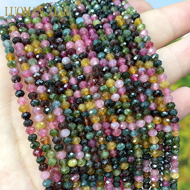 3x4MM Faceted Abacus Natural Stone Chalcedony Tourmaline Wheels Loose Spacer Beads for Jewelry Making Diy Bracelet  Accessories