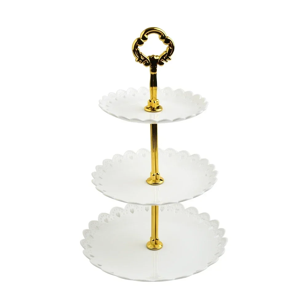 3 Layer Cake Stand Fruit Plate Tray Display Birthday Party Dessert Candy Wedding Luxury Style Plastic Shelf Tray Table Decor