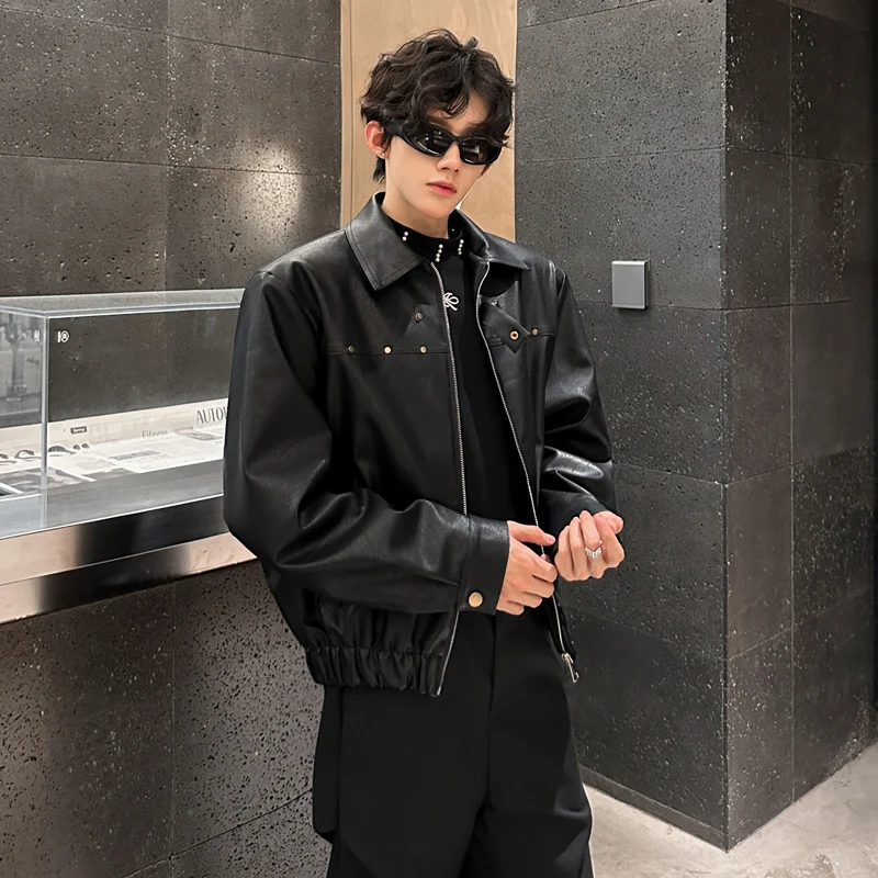 

Мужская модная мотоциклетная куртка из искусственной кожи, весенне-осенняя, с высококачественной отделкой, с подплечниками, в корейском стиле