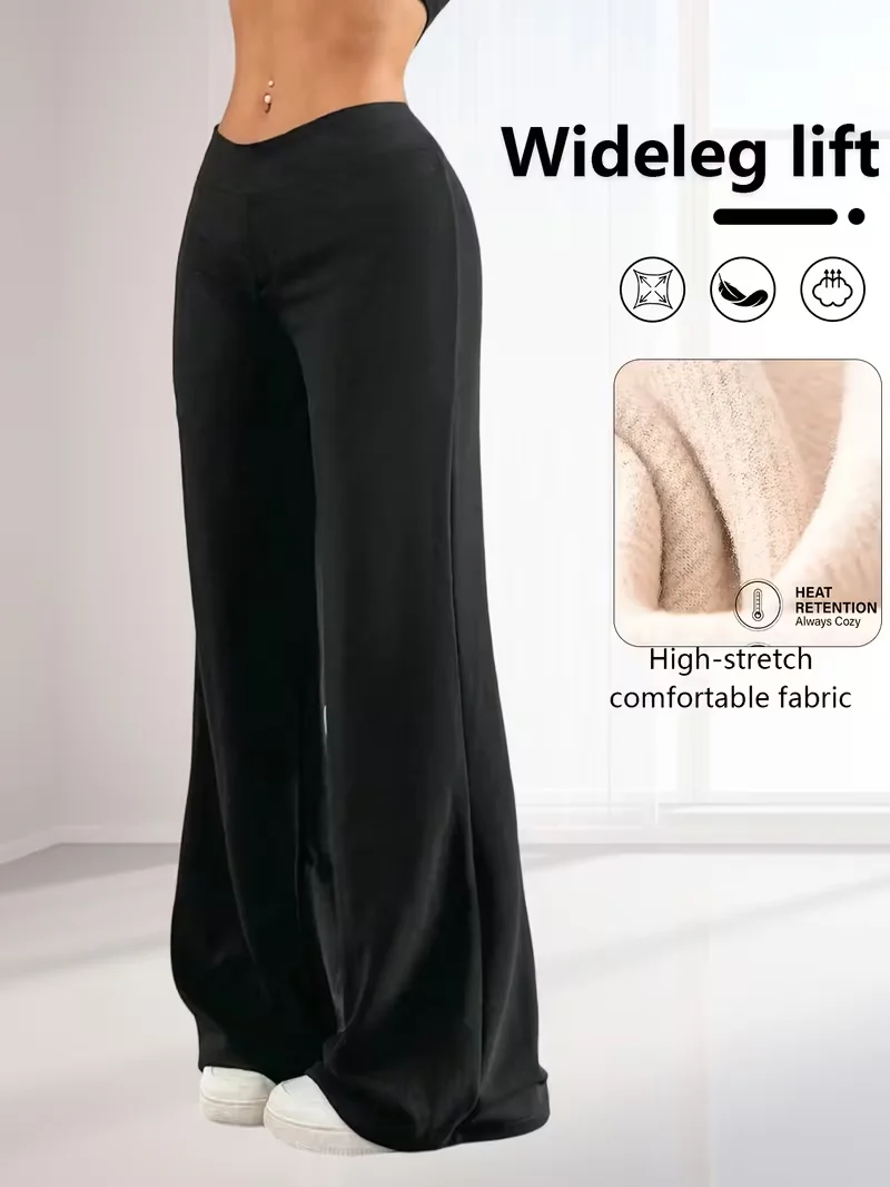 Pantaloni larghi da donna con vestibilità ampia e ispessita - Pantaloni casual invernali caldi foderati in pile, vestiti taglie forti, pantaloni e capri taglie forti