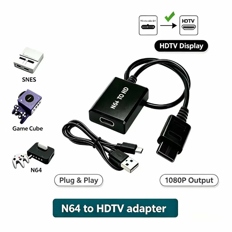 N64 SNES NGC to HDMI-compatible Adapter 1080P Video Audio Converter Plug and Play For Retro Game Consoles HD TV Monitor Displays