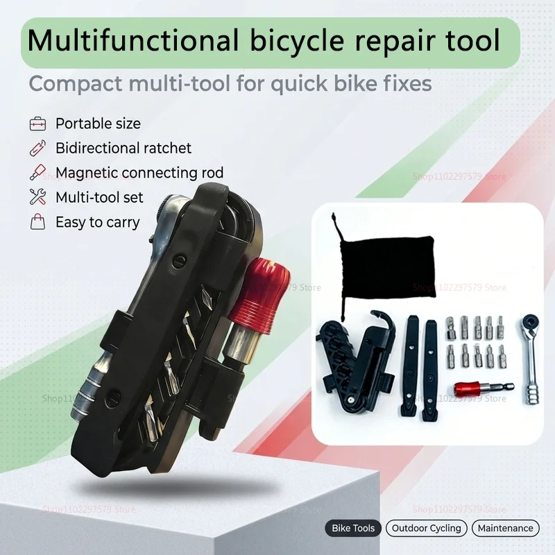 

Портативный набор инструментов с трещоточным ключом: многофункциональный комплект для ремонта с быстросъемными головками, монтажным ключом для шин, отверткой и гаечным ключом