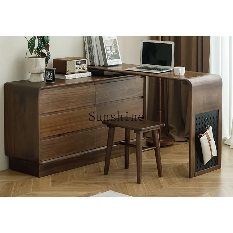 

North American black walnut six-chest cabinet dresser integrated retractable corner workbench