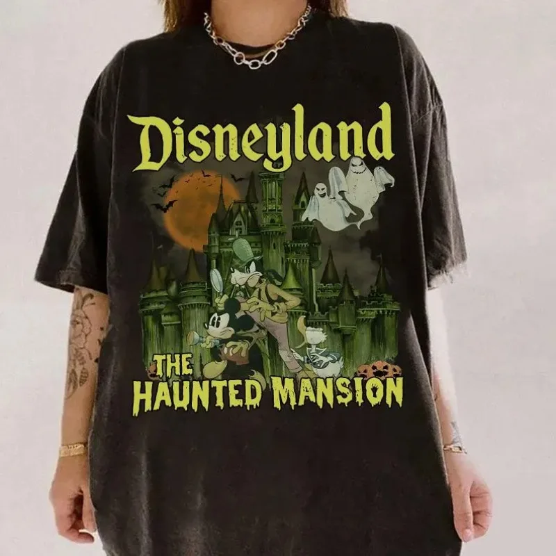 Camiseta divertida de Disneyland Haunted Mansion Mickey y sus amigos, camiseta de Halloween Midway, camisa de fondo para las cuatro estaciones