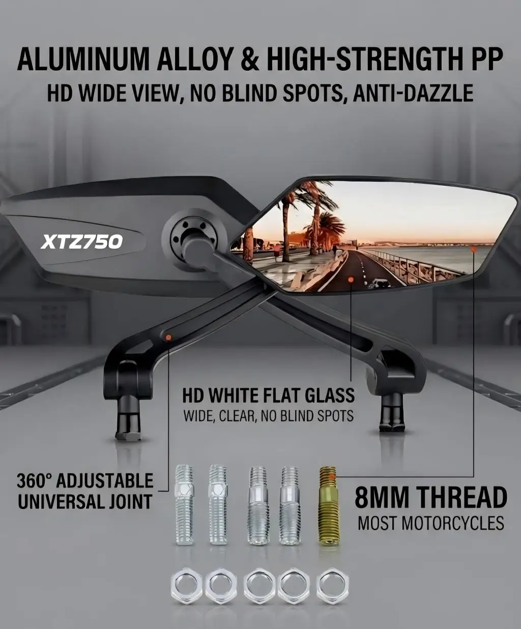 Espejo retrovisor de motocicleta de alta calidad con función ajustable y giratoria para YAMAHA XTZ1200 XTZ125 XTZ250 XTZ660 XTZ750