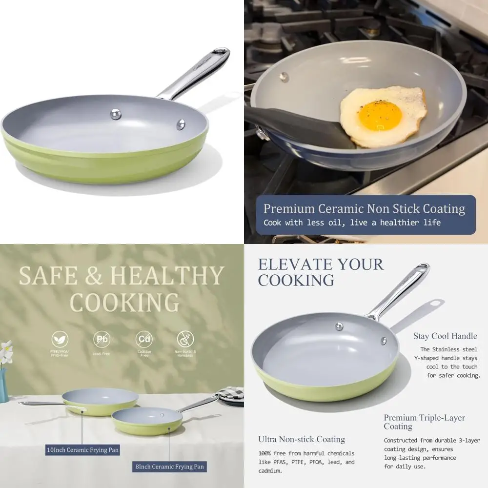 

Ceramic Nonstick Frying Pan - 10 Inch Healthy Cooking Skillet for Eggs, Pancakes, Stir Fry with Even Heat and No Toxic Chemicals