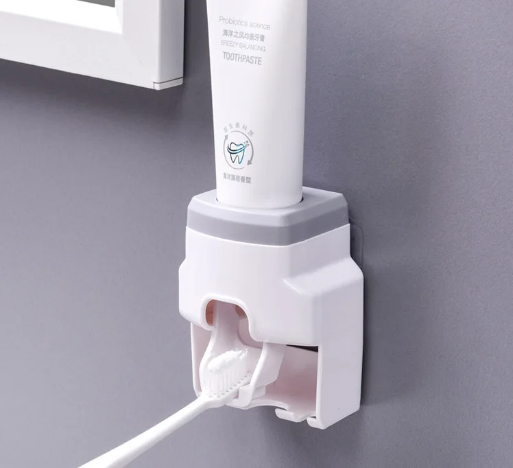 Automatic Squeeze Toothpaste Toothbrush Holder Wall-mounted Punch-free Creative Toothpaste Dispenser Rack Bathroom Accessories