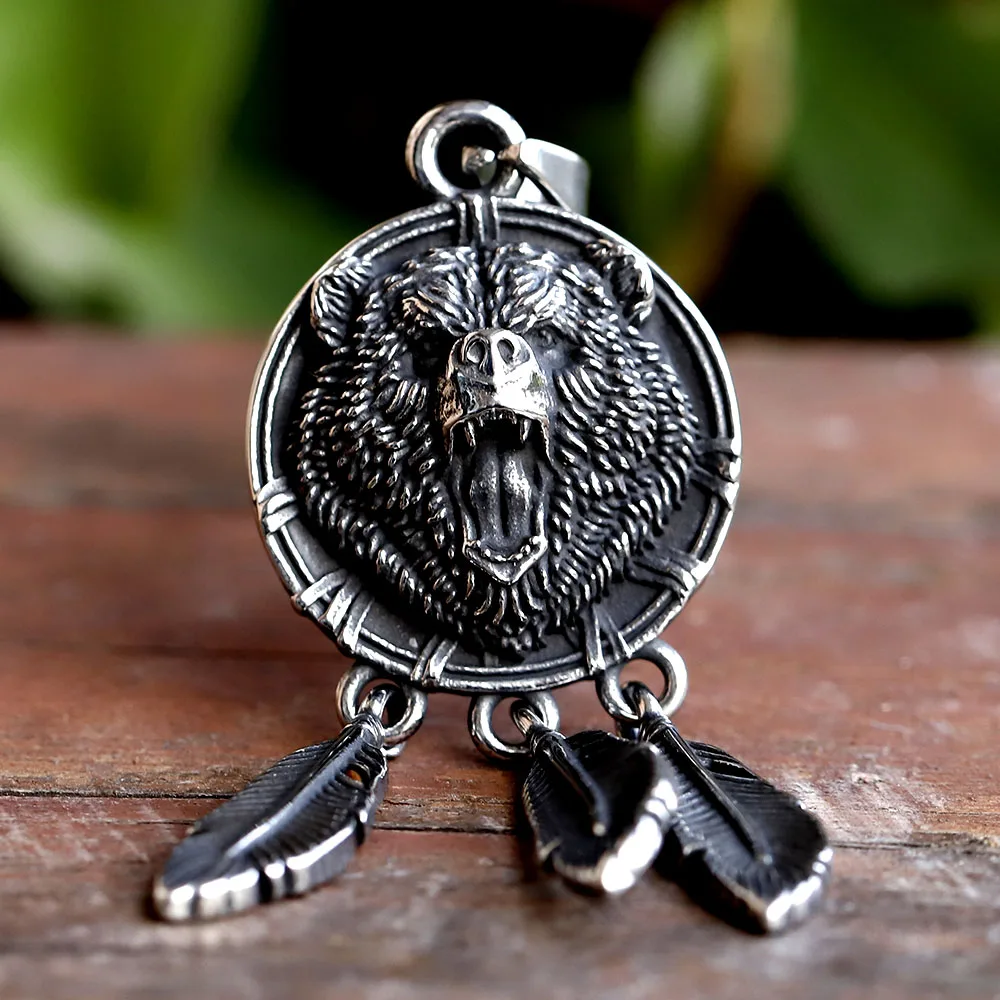 Aço inoxidável Viking Amuleto Colar, eslavo Deus Símbolo, Pata de Urso e Pena Pingente, Warding Veles Jóias, Novo