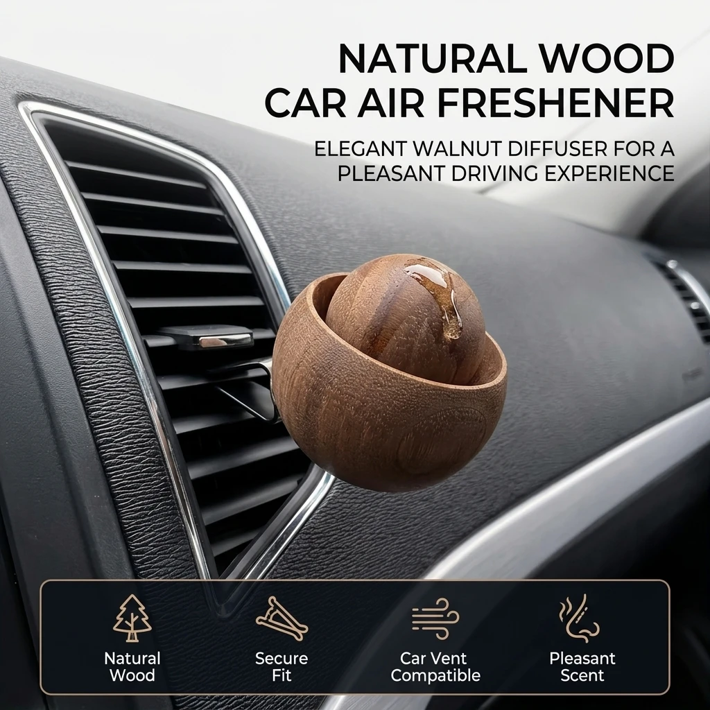 Natural Black Walnut Car Air Diffuser Oval Wooden Aromatherapy Decor for Car Fragrance Decoration