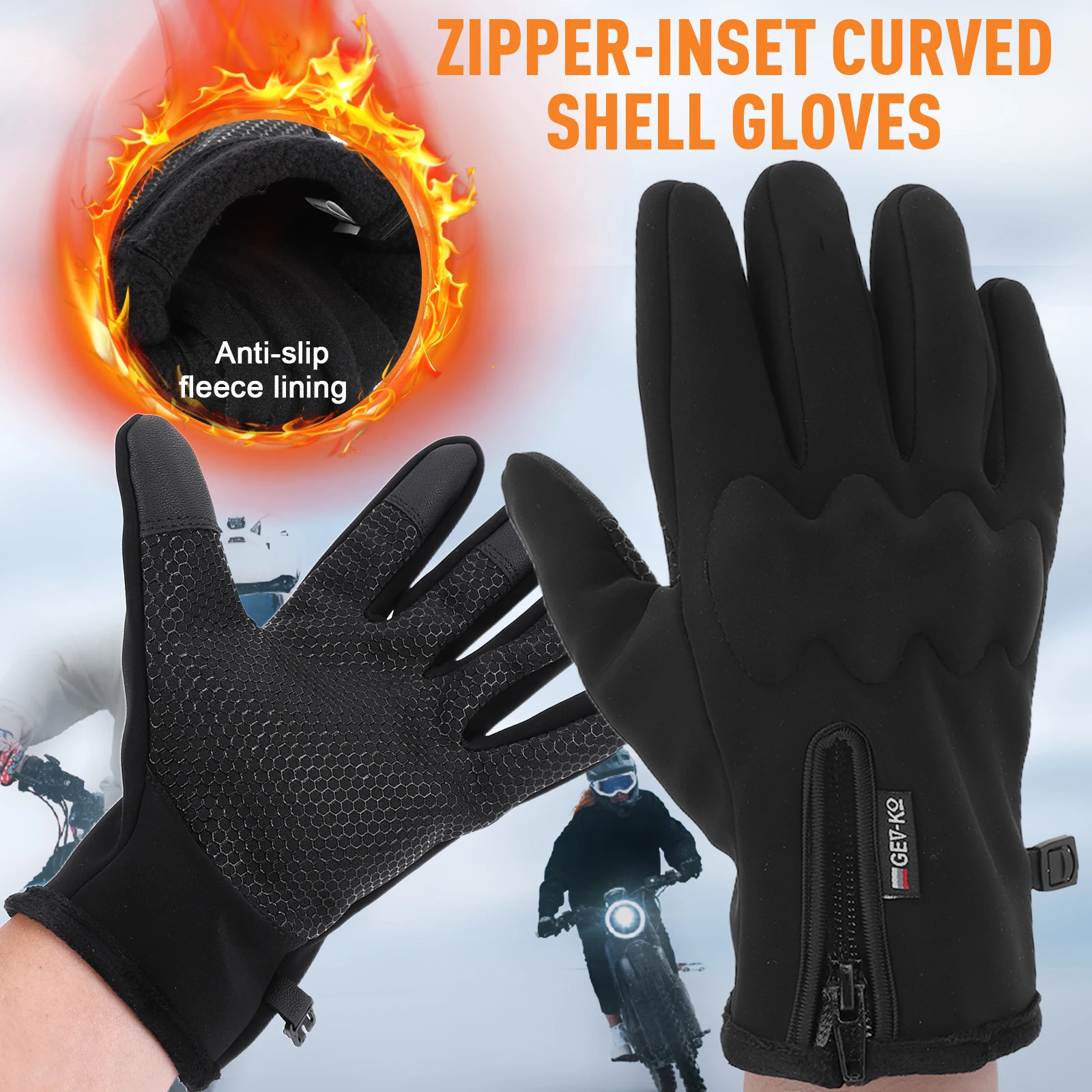 الشتاء التزلج الرياضة لمس قفاز المضادة للانزلاق الحرارية الدراجات قفاز الصوف مبطن قفاز دافئ لقيادة دراجة نارية الصيد #1
