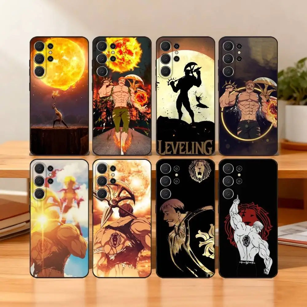 

E-Escanor Sun Cartoon Phone Case For Samsung S25,24,23,22,30,21,10,9,Ultra,Plus,Lite,FE Soft Black Case