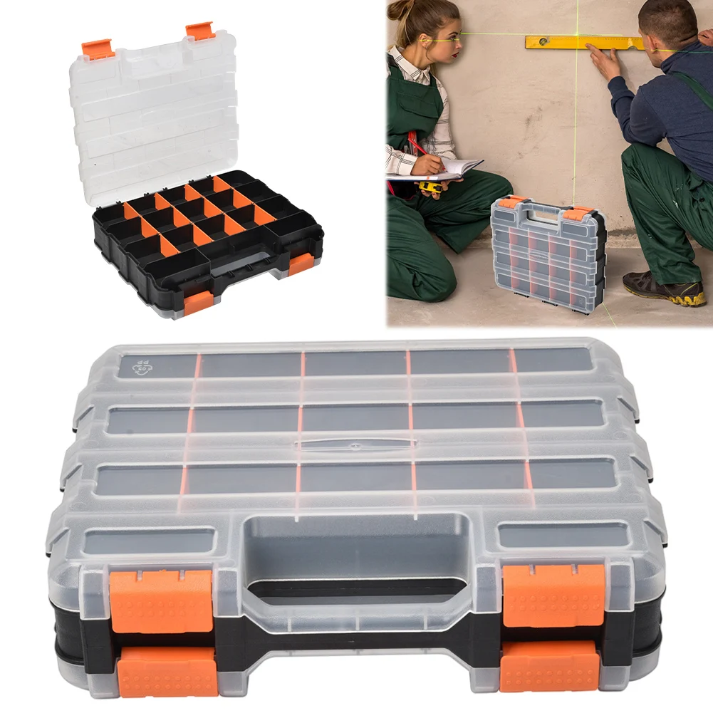 Double Side Tools Box Organizer Hardware Storage Box Plastic Double Side Tools Box Portable Tool Box for Screws Nuts Nails Bolts