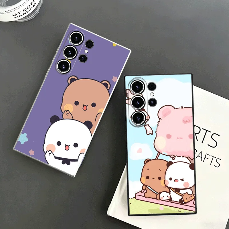 Bubu Dudu Cartoon Cute Soft Phone Case For Samsung S24 S25 S26 Ultra S23 S22 Plus S21 S20 FE Edge + Black White Couple Cover