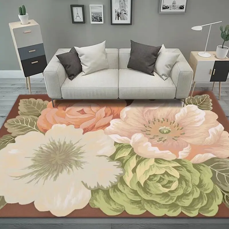 Flower 3D Carpet for Living Room Customizable Large Size Rug Decoration Bedroom Non-slip Bedside Floor Mat Washable Porch Mat