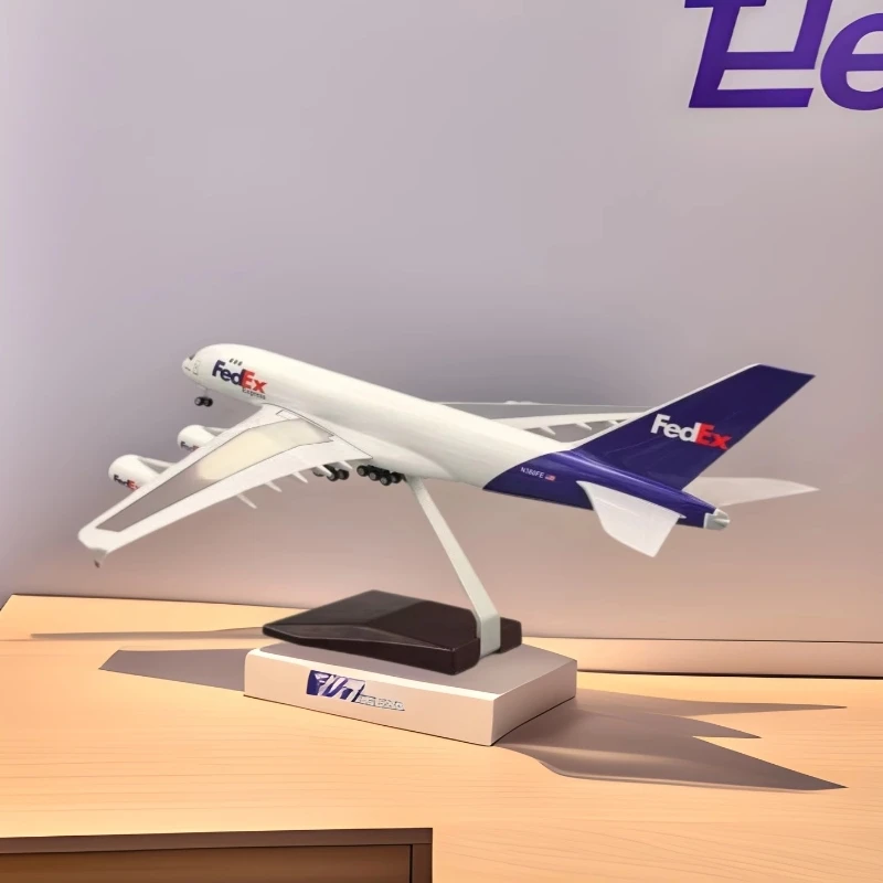 47CM A380 FedEx Cargo Airlines 1/160 Scale Airplane Model With Base & Wheel Resin Miniature Plane Collection Display Gift