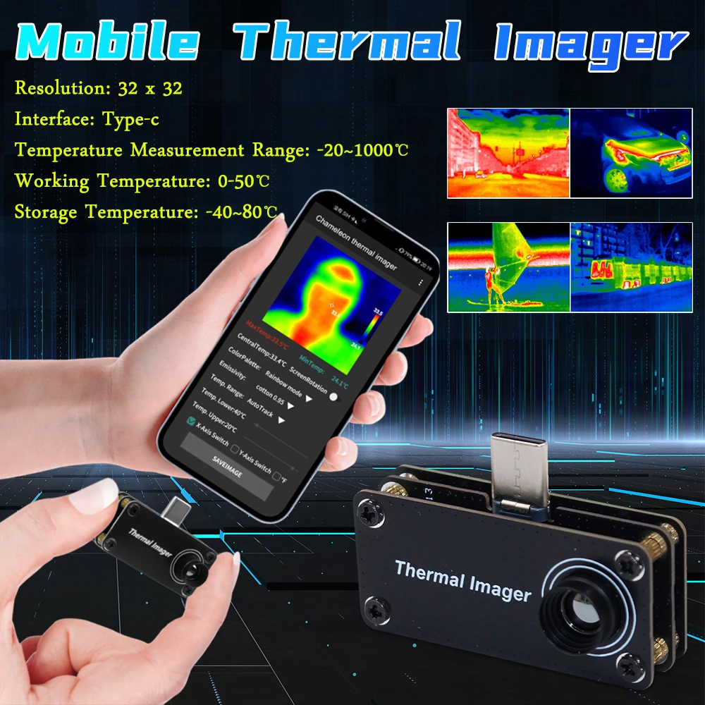 Imageur thermique mobile 32*32 pixels -20~1000 ° Caméra d'imagerie thermique C pour téléphones Android de Type C, caméra infrarouge