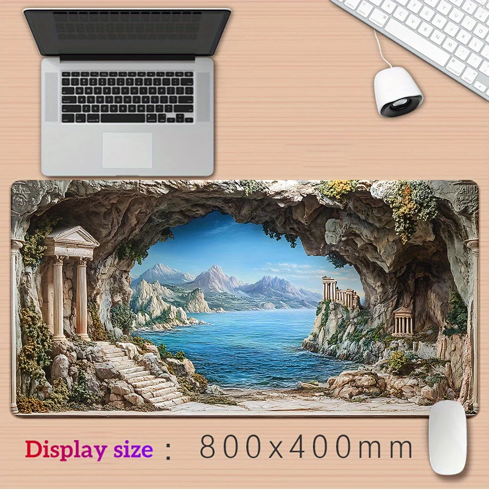 

Greek Ruins Coastal Cave Desk Mat 80x40cm, Large Gaming Mouse Pad, Scenic Landscape Keyboard Mat for Laptop Decor