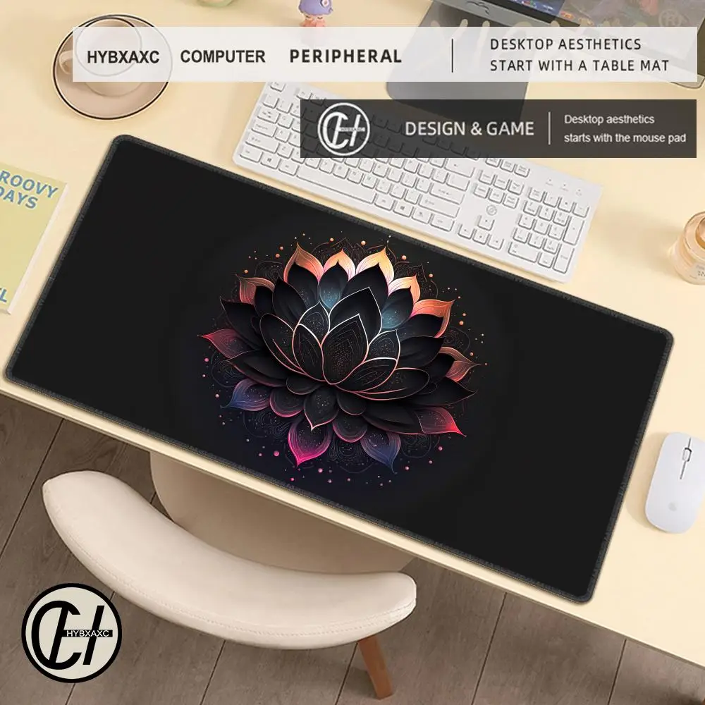 HYBXAXC Black Gold Lotus Mouse Pad Gaming Accessories Notbook Computer Speed Mini Pc Gamer Keyboard Mat Big Mousepad Large Gift
