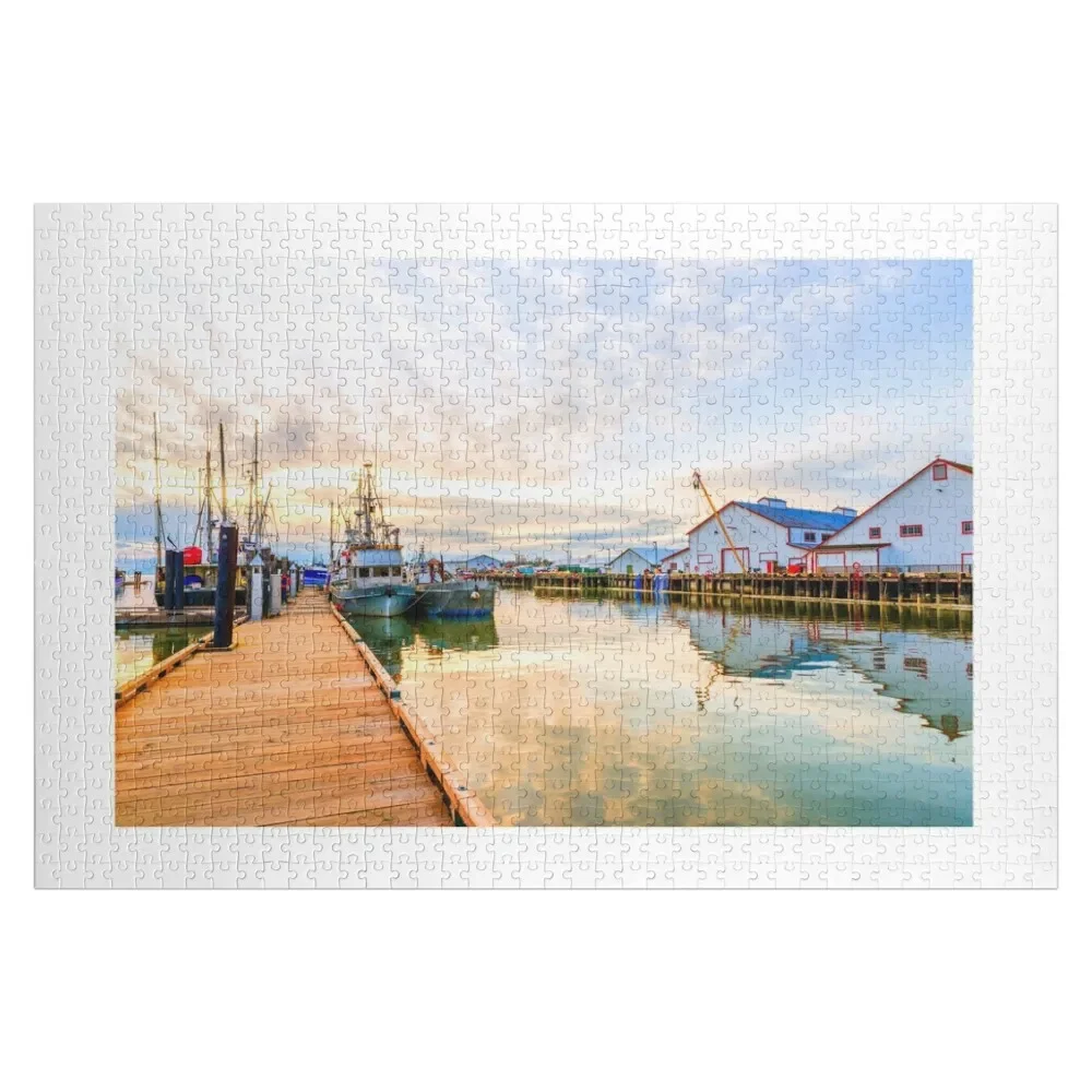 Dock with fishing boats in the Steveston Fishing Village Jigsaw Puzzle Custom Jigsaw Wood Name Puzzle