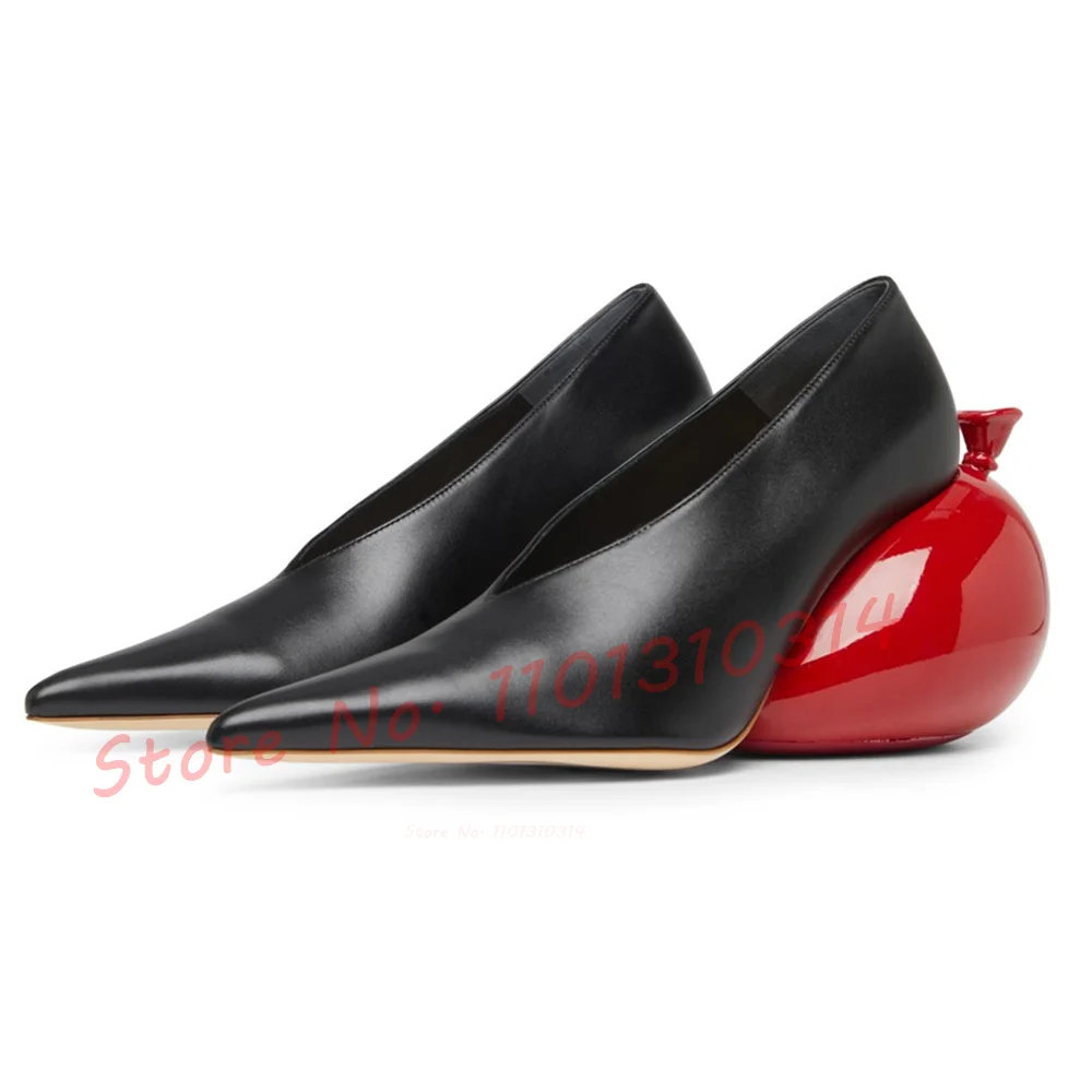 Balloon Heel Leather Pumps Women New In Pointy Party Strange Heels Dress Shoes Elegant Chic Office Lady Multicolor Evening Pumps