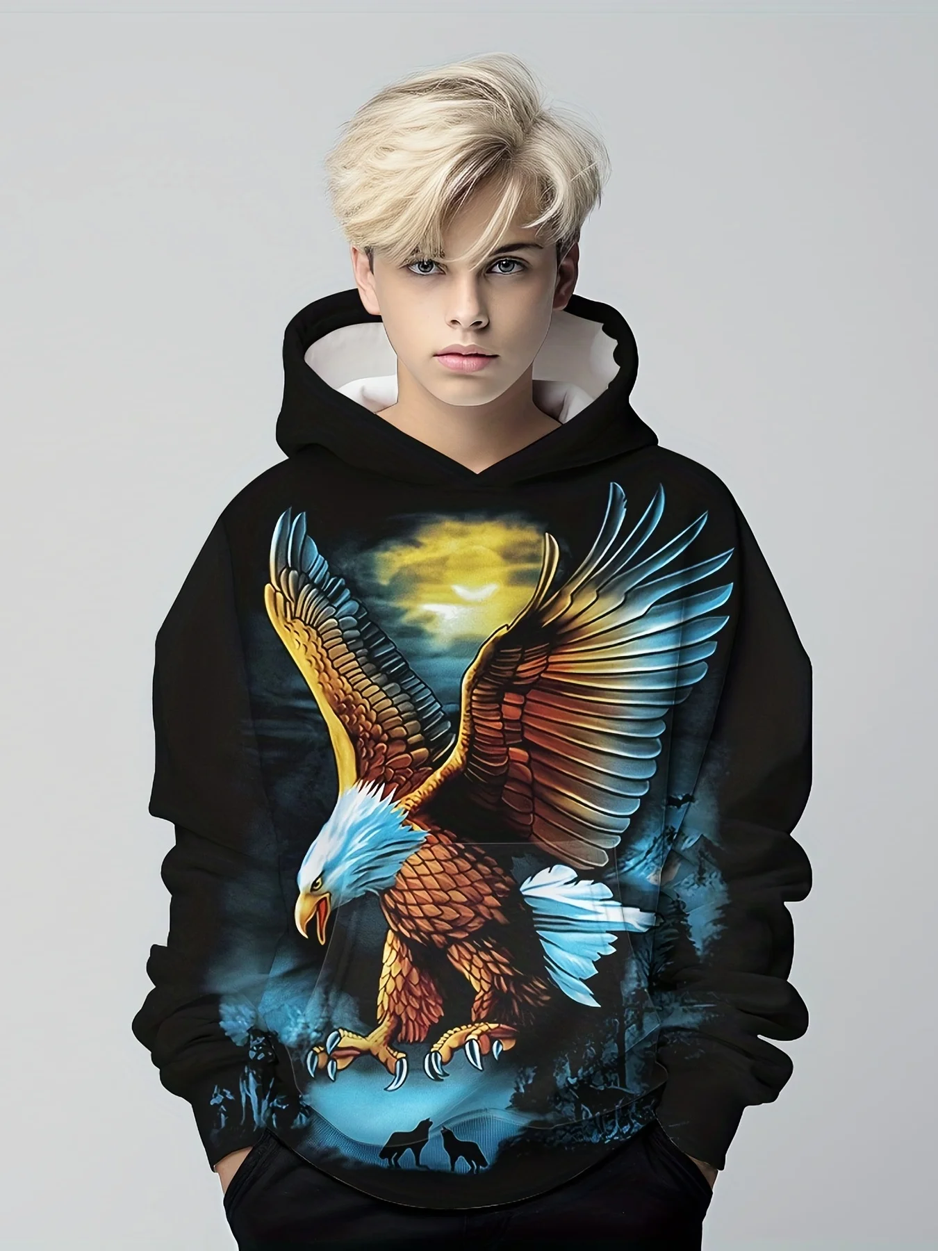 Eagle Children's Hoodie Children's Children's Children's Top Long Sleeve Digital Printing Spring and Autumn Outdoor Clothing