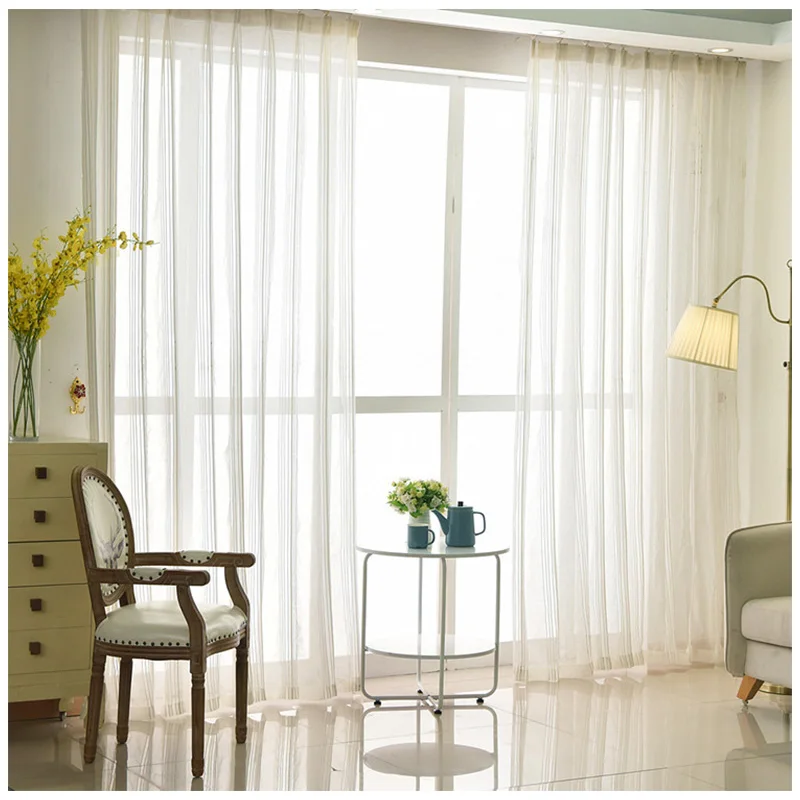 Window Curtains, Tulle, Sheer, Curtains for living room, Partition, Home Interior, White, Striped, Drapes for Bedroom