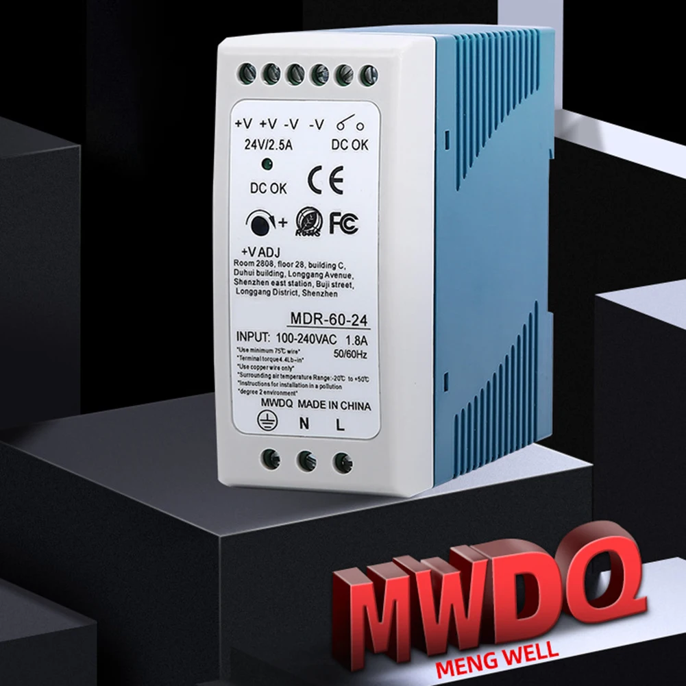 MDR-60-24 24V 60W DIN For Rail Switching Power Supply AC 100-240V To DC Transformer With LED Indicator For Industrial Automation