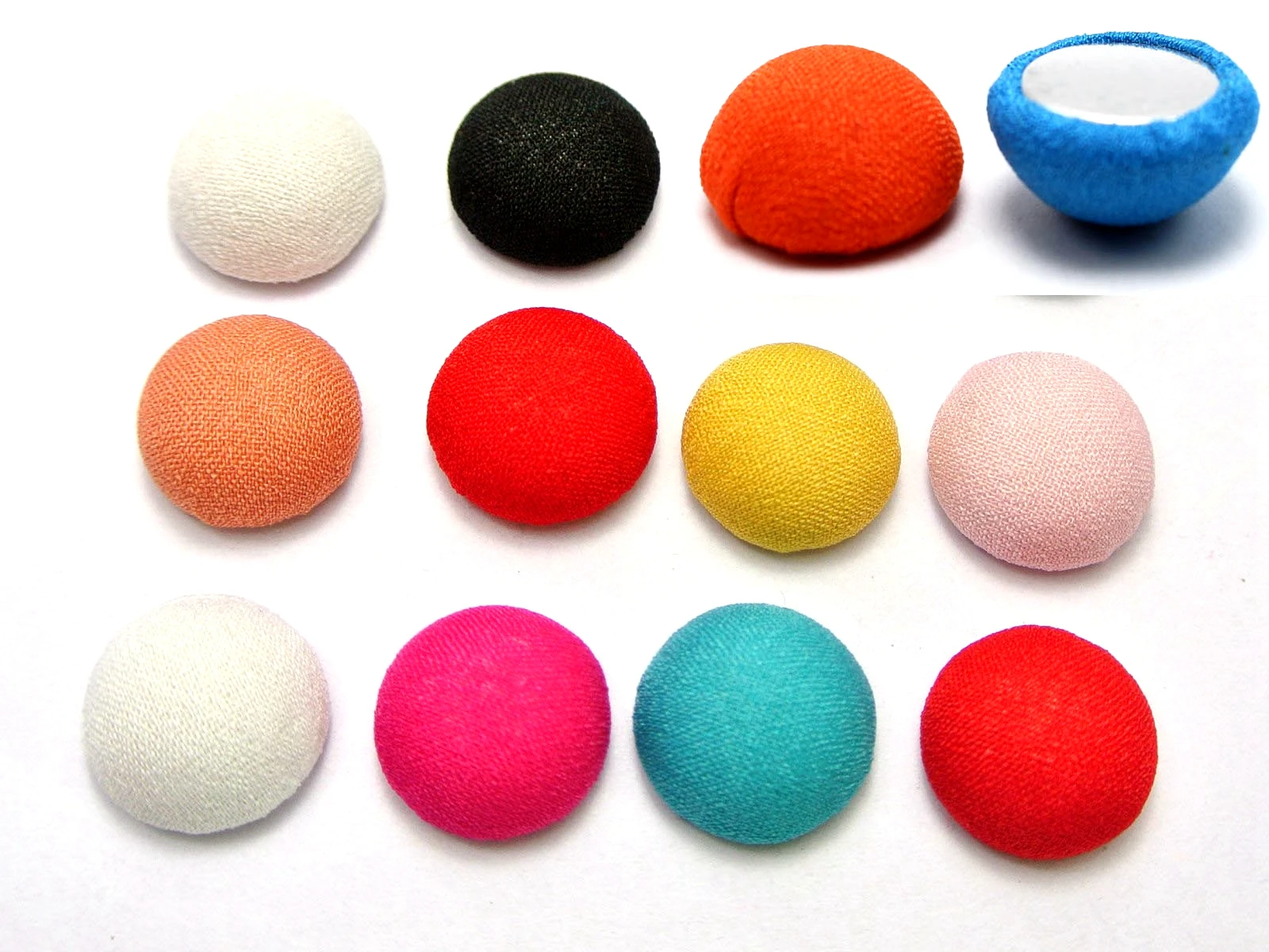 50 Mixed Color Fabric Covered Round Flatback Half Ball Cabachons 11mm 15mm Craft