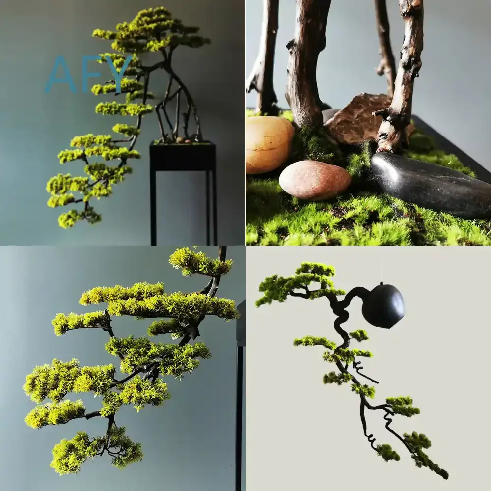 Artificial Welcome Pine Bonsai Floor Decoration for New Chinese Style Hotel Lobby Club Villa Model Room Creative Soft