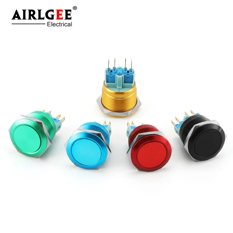 

22mm Color Oxidation Metal Push Button Switch Self-reset/Momentary Red Blue Black Green Yellow Color Normal Open Pin Terminal