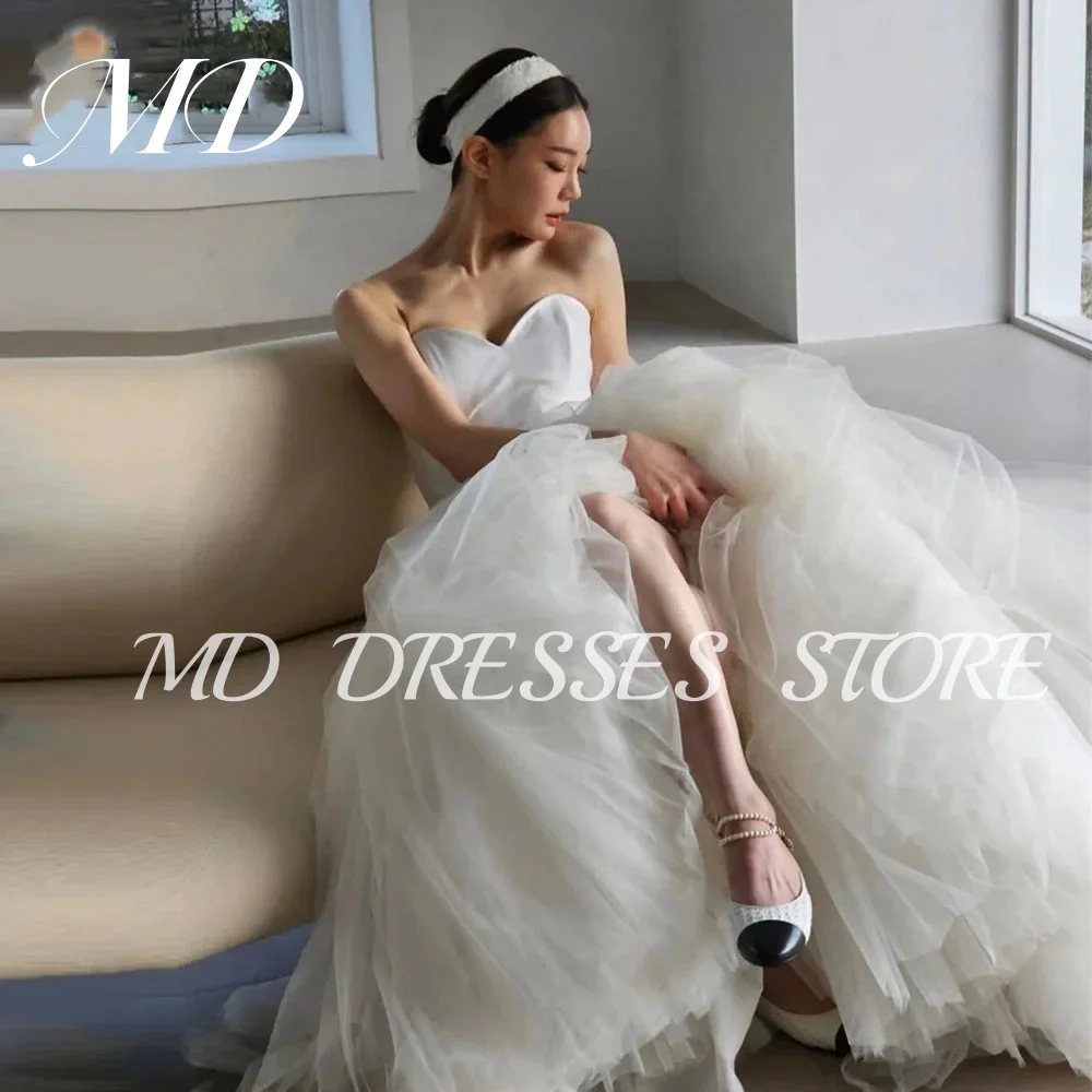 

MD A-line Princess Wedding Dresses Soft Tulle Sweetheart Bride Gowns Korea Tiered Photoshoot Floor-Length Corset Customized 2025