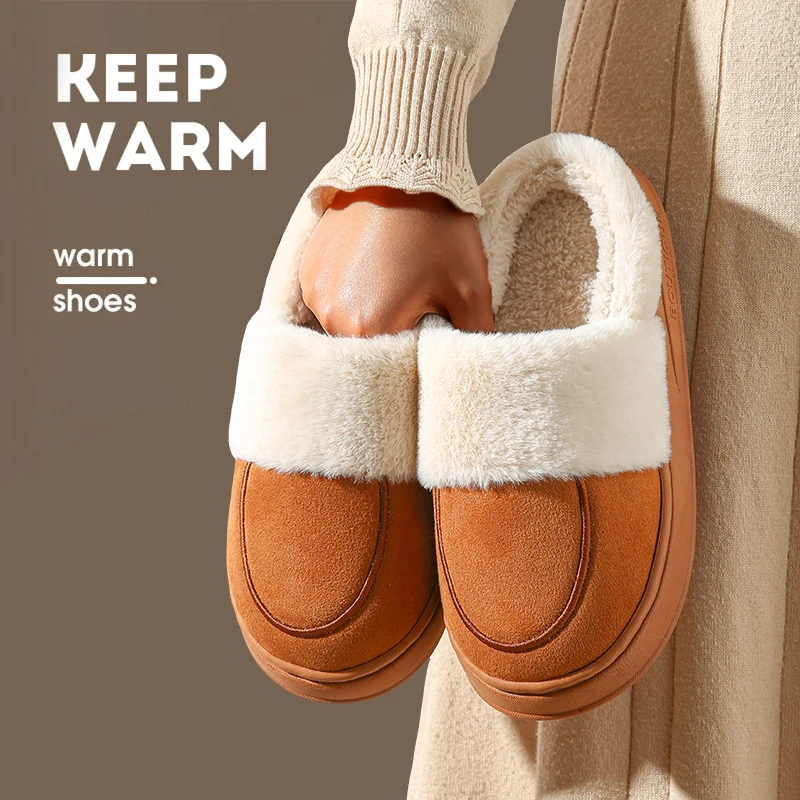 New Winter Trend Concise Indoor Mule Warm Soft Non-slip Fluffy Slippers For Women Closed-toe Slides Ladies Home Cotton Shoes