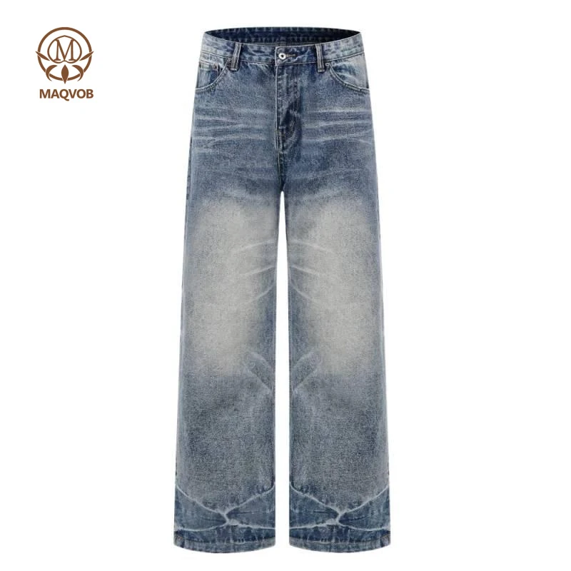 MAQVOB High Quality EU US Size Luxury Street Wear Vintage Gradient Washed Straight-Leg Denim Pants