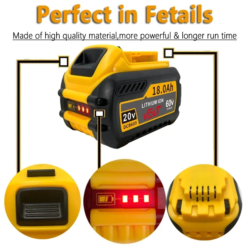 Replacement Battery For DeWalt 20V/60V MAX Li-ion Battery For DeWalt DCB547-XJ DCB201 DCB200 For Flexvolt Tool Batteries