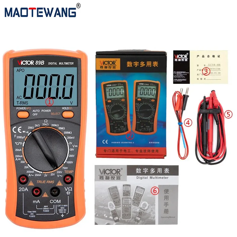 

89B Digital Multimeter Measure AC/DC Voltage 1999 Counts LCD Display With Diode Test Auto Off Professional Tester Multimeter