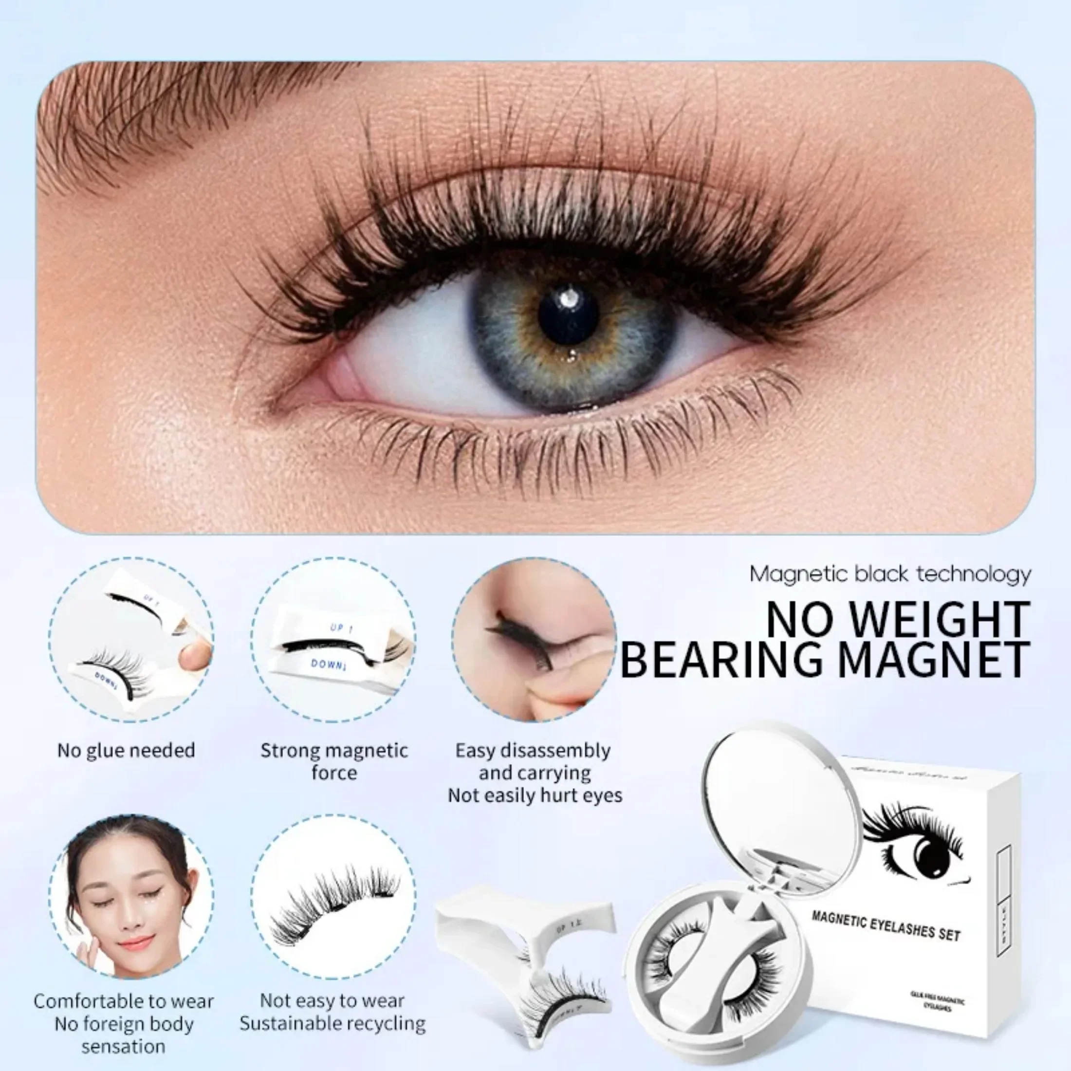 Tragbarer magnetischer Applikator für falsche Wimpern, integrierte Aufbewahrungsbox, wiederverwendbarer, kleberfreier Magnet, falsche Wimpern, natürliche weiche Wimpern