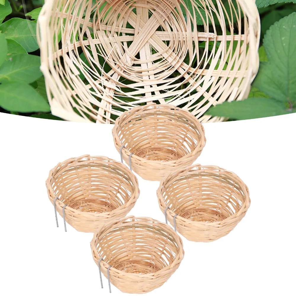 4Pcs Multi Functional Wood Bamboo Bird Nest Hook Design Hand Woven Handmade Bird Nest Sturdy Practical Weaving Bird House Canary