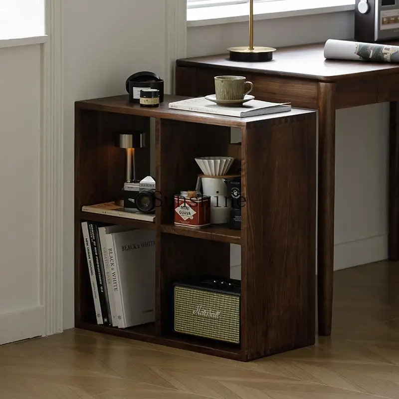 

North American black walnut solid wood sofa side cabinet bookshelf combination