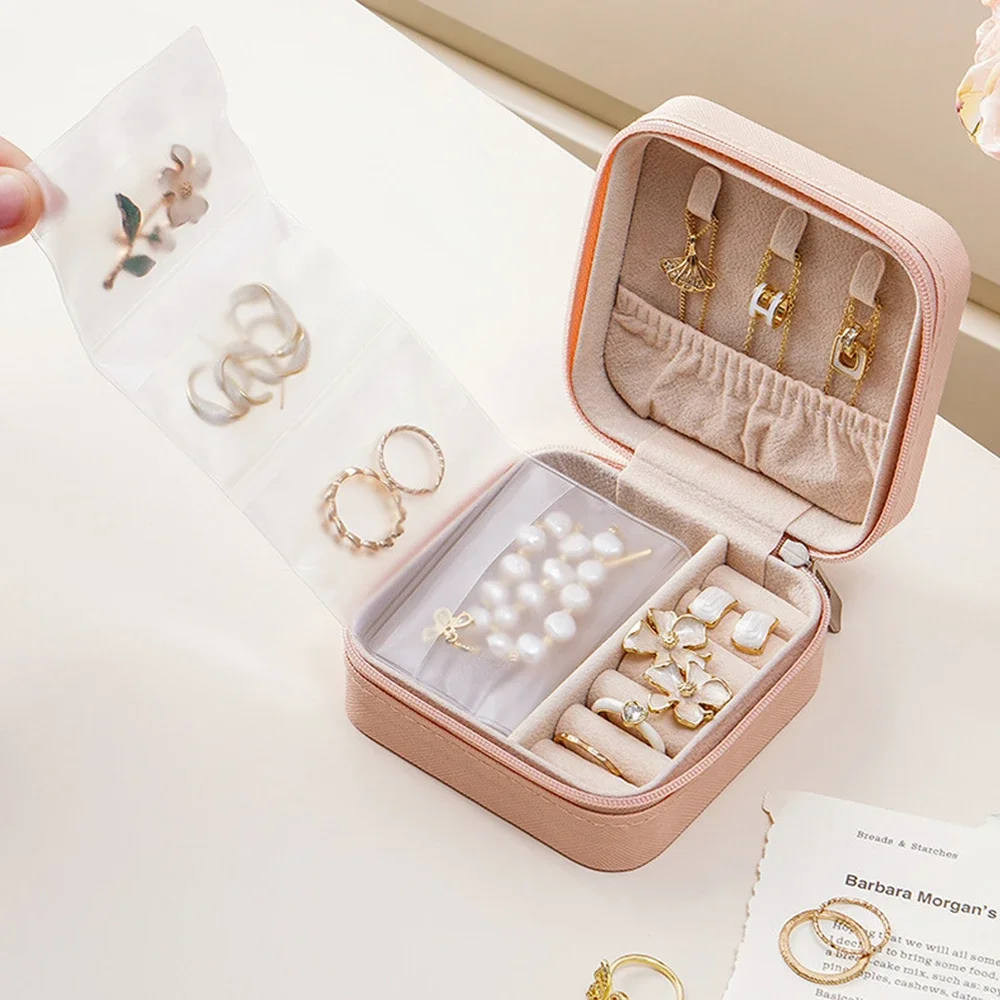 

Valentine's Day Portable Mini Jewelry Storage Box Travel Jewelry Case Leather Storage Earrings Necklace Ring Jewelry Display