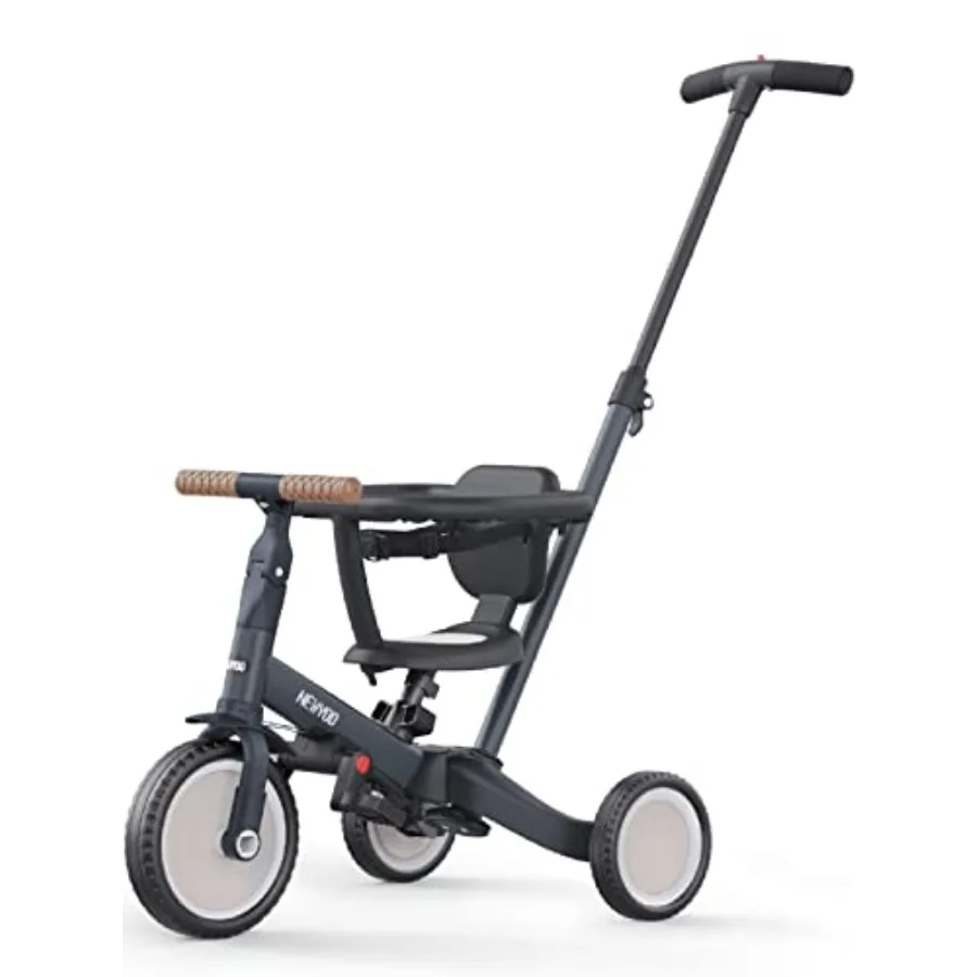 รถสามล้อเด็ก TR008 สำหรับเด็กวัย 1-3 ปี 5 in 1 จักรยานทรงตัวสำหรับเด็ก สีเทาเข้ม พร้อมที่จับสำหรับผู้ปกครอง ป้องกันการล้ม ของขวัญวันคริสต์มาสและวันเกิด